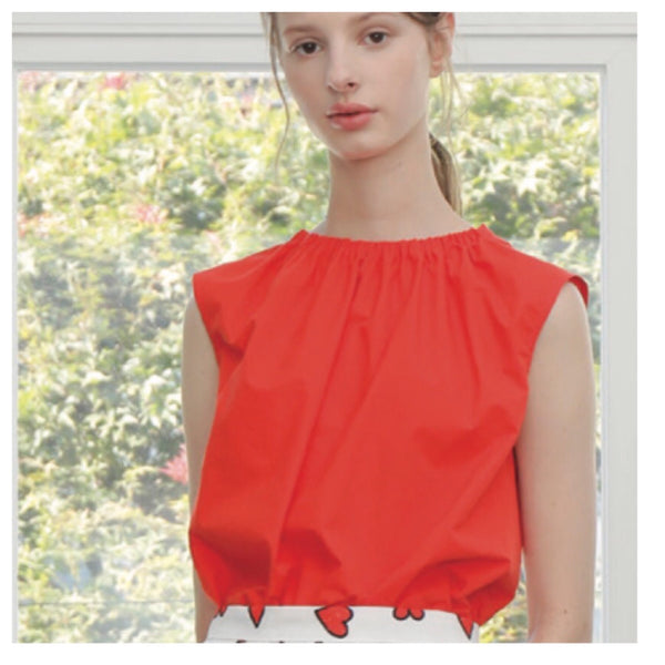 Ribbon-Tie Top/Flame Red